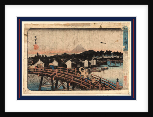 Pedestrians Crossing the Nihon Bridge Over the Nihonbashi River During a Rain Storm by Anonymous
