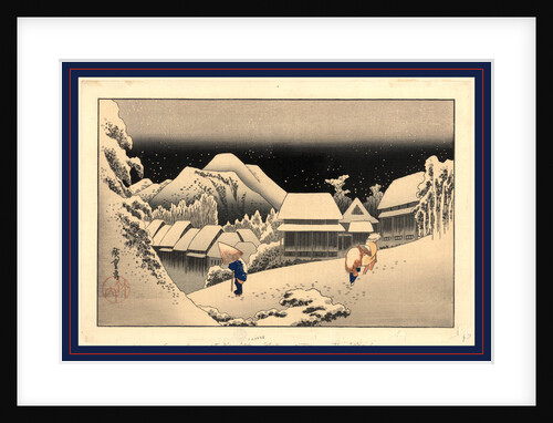 Travelers Walking in the Snow at Night at the Kanbara Station on the Tokaido Road by Anonymous