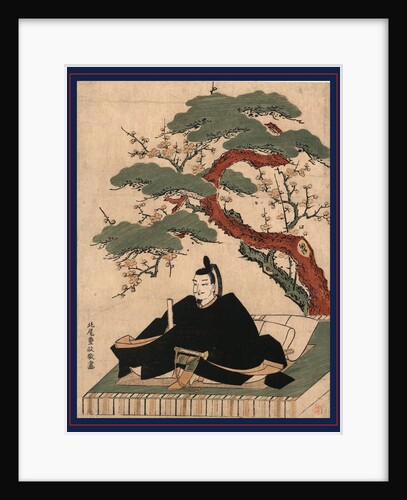 Sugawara No Michizane, an Actor, Sitting on a Platform Beneath Pine and Plum Trees by Anonymous