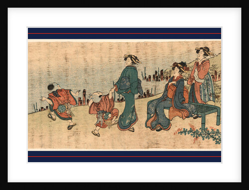 Three Women and Two Children Playing on the Banks of a River or Lake by Anonymous