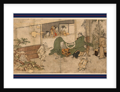 Actors in Lion Costume Dancing in Front of Women and Children Gathered at a Window, and Children and Adults Outside the Building by Anonymous