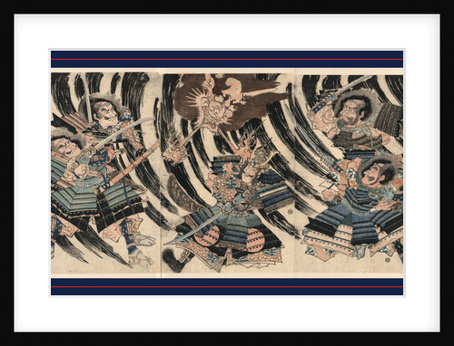 Minamoto No Yorimitsu (Raiko) with Four Hand-Picked Warriors to Help Him Fight the Oe Mountain Demon, Shutendoji, Whose Head Appears in the Middle Panel with Raiko by Anonymous