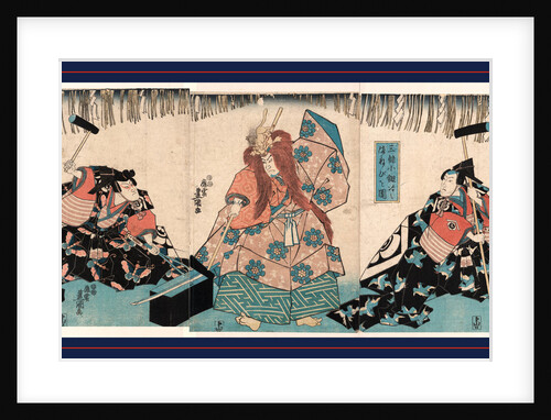 Three Actors As Warrior/Metalworkers Hammering a Sword by Anonymous