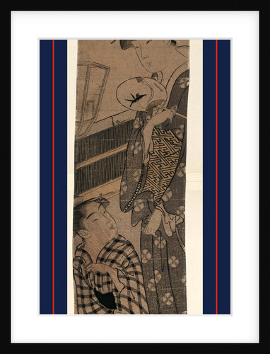 Woman Holding a Fan, Standing Next to a Young Woman Kneeling at a Railing. by Anonymous