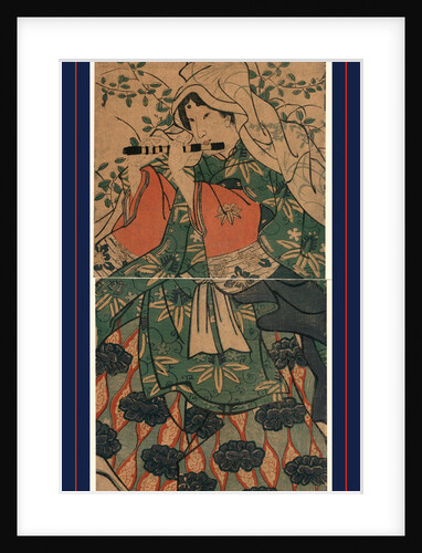 Woman with a Shawl Covering Her Head and Wearing Geta, Playing a Takebue or Shinobue Flute. by Anonymous