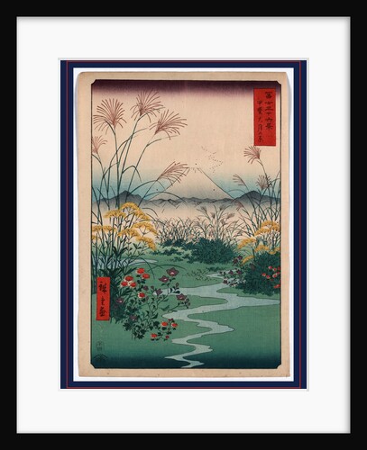 Wild Flowers and a Small Brook in a Field, with Mountains and a View of Mount Fuji in the Background by Anonymous