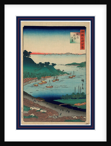 Bird's-Eye View of Village and Coastline, with Sailboats Anchored in the Harbor at Niigata in the Echigo Province. by Anonymous