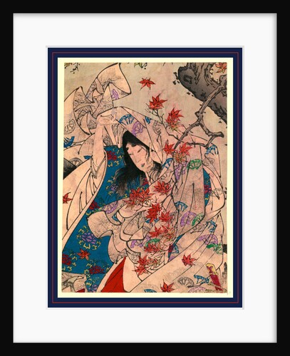 Person Wrapped in a Flowing Kimono Standing Beneath a Maple Tree at Sumiyoshi. by Anonymous