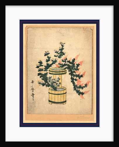 Two Plants with Pink and Yellow Flowers Growing in a Double Wooden Flower Pot by Anonymous