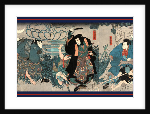 Sekiguchi Yataro Yoshioka Kanefusa Miyamoto Musashi, Actors in the Roles of the Warriors Sekiguchi Yataro 1 Print (3 Sheets): Woodcut, Color by Anonymous