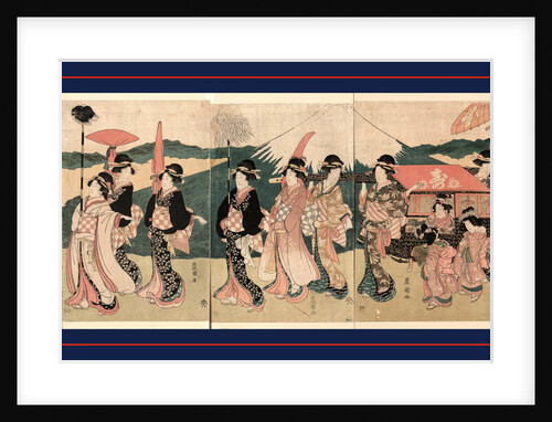 Procession of Several Women, Some Carrying a Palanquin, with Mount Fuji in the Background. by Anonymous