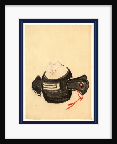 Mouse, Facing Front, Sitting on a Mallet with Red Ribbon Through a Hole in the Handle. by Anonymous