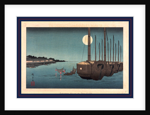 Moonlight Scene on a River with Boats. by Anonymous