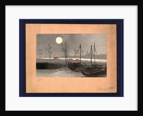 Sailboats at Dock and Low Buildings Under the Light of a Full Moon by Anonymous