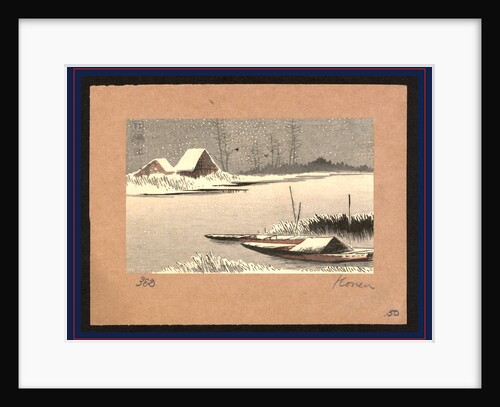 Two Small Boats Moored Among Reeds on the Edge of a River During a Snow Storm by Anonymous