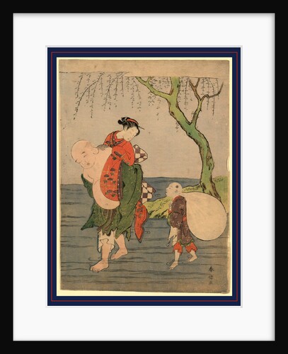 Hotei, One of the Seven Lucky Buddhist Gods, Carrying a Young Woman Across a River by Anonymous