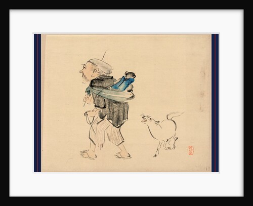 an Old Man Carrying a Monkey on His Back and a Dog Barking at the Monkey by Anonymous