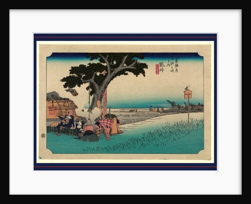 Travelers Resting at a Rest Stop, Two Are Tending to a Large Teapot, and a Porter May Be Asleep, at the Fukuroi Station on the Tokaido Road by Anonymous