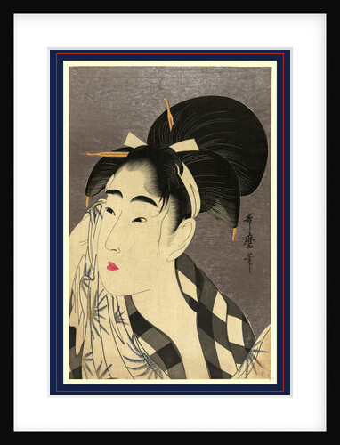 Head-and-Shoulders Portrait of a Young Woman Wiping Her Face by Anonymous