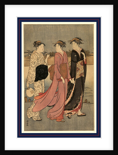 Three Women Strolling Next to the Sumida(?) River, Enjoying the Cool Evening Air by Anonymous