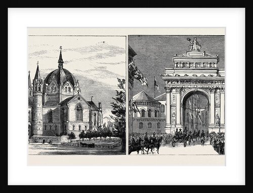 Reception of the Crown Prince of Sweden and Norway and His Bride at Christiana: The Cathedral of the Trinity, the Procession Passing Under the Triumphal Arch in Carl Johan Street by Anonymous