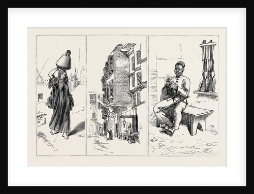 Round the World Yachting in the Ceylon, Cairo, Egypt: A Water-Carrier; a Street (Centre); a Soldier on Guard by Anonymous