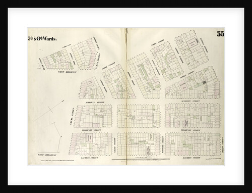 Map bounded by Spring Street, Laurens Street, Canal Street, West Broadway, Beach Street, St. John's Lane, Laight Street, Canal Street, Varick Street. 1852, 1854 by Anonymous