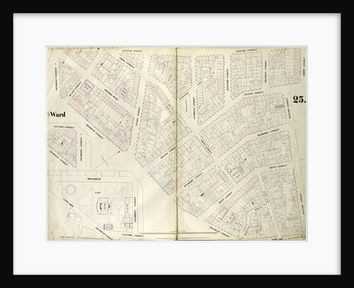Map bounded by Chambers Street, Center Street, White Street, Orange Street, Bayard Street, Bowery, Chatham Street, Park Row, Chatham Street, Broadway. 1852, 1854 by Anonymous