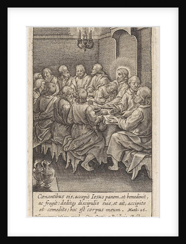 Last Supper, Christ and his disciples around a table by Hieronymus Wierix