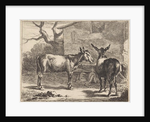 Two donkeys in a manger by Nicolaes Pietersz. Berchem