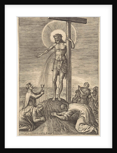 Monk catches the blood of Christ by Johannes Wierix