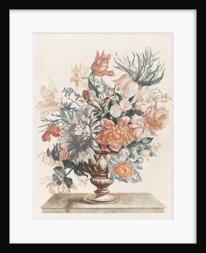 Stone vase with flowers on a platter by Johan Teyler