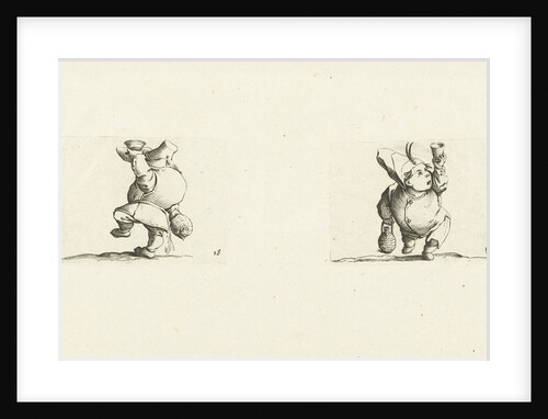 Dwarf with bottle and glass, drink spilling; Dwarf with bottle and glass by Abraham Bosse