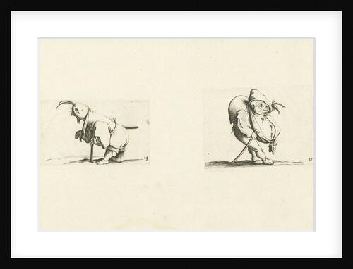 Dwarf with sling, stool and sword; Dwarf with walking stick by Abraham Bosse