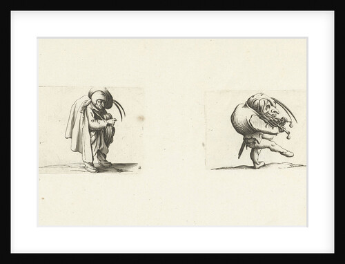Grotesque figure with hurdy-gurdy; Dwarf with grill and sword by Abraham Bosse