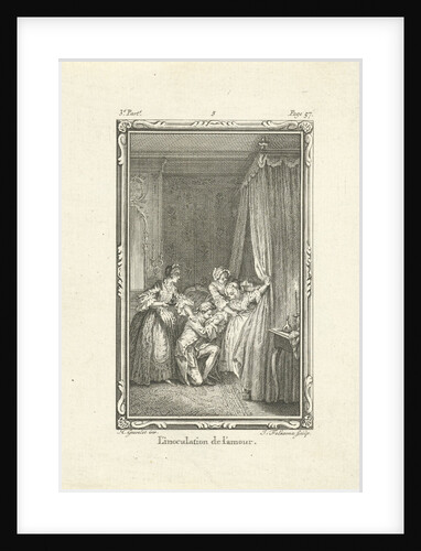 Kneeling man at the bedside of his beloved by Jacob Folkema