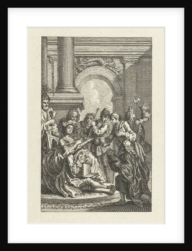 Sleeping man surrounded by men by Anonymous