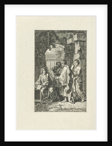 Three figures visit a writer by Anonymous