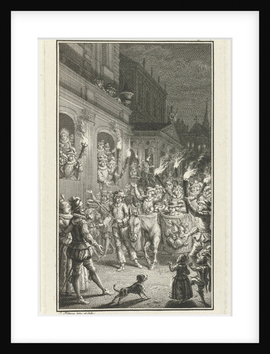 Torchlight procession through a city by Jacob Folkema