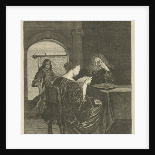 Woman reading a letter with a man at the table by Cornelis Hubert van Meurs