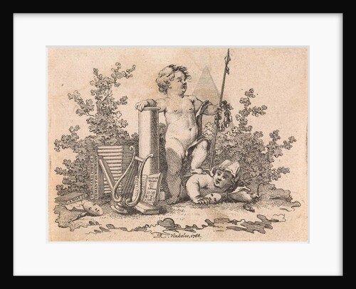 Two putti with allegorical attributes by Reinier Vinkeles