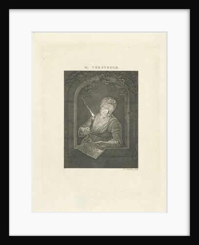 Woman is standing in open window with candles and ash tray by Johannes Immerzeel