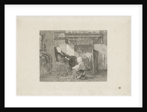 Old woman in front of a fire by Joseph Israels