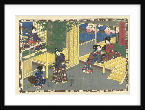 Man talking with squatting woman by Murata Heiemon