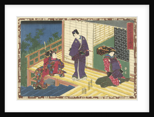 Prince Genji on a veranda with two women by Murata Heiemon