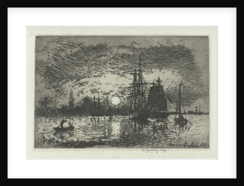 Sunset at the port of Antwerp, Belgium by Johan Barthold Jongkind