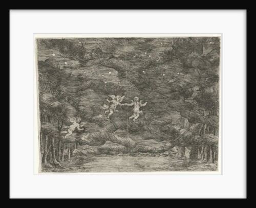Stage Decoration with angels in the night sky by Jan van Ossenbeeck