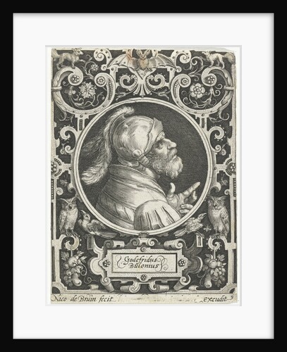 Portrait of Godfrey of Bouillon in medallion inside rectangular frame with ornaments by Anonymous