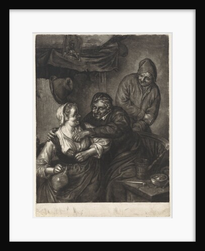 Tavern scene with three figures with a fireplace by Adriaen van Ostade