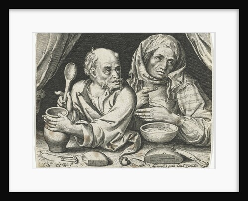 Man and woman eating porridge by Assuerus van Londerseel